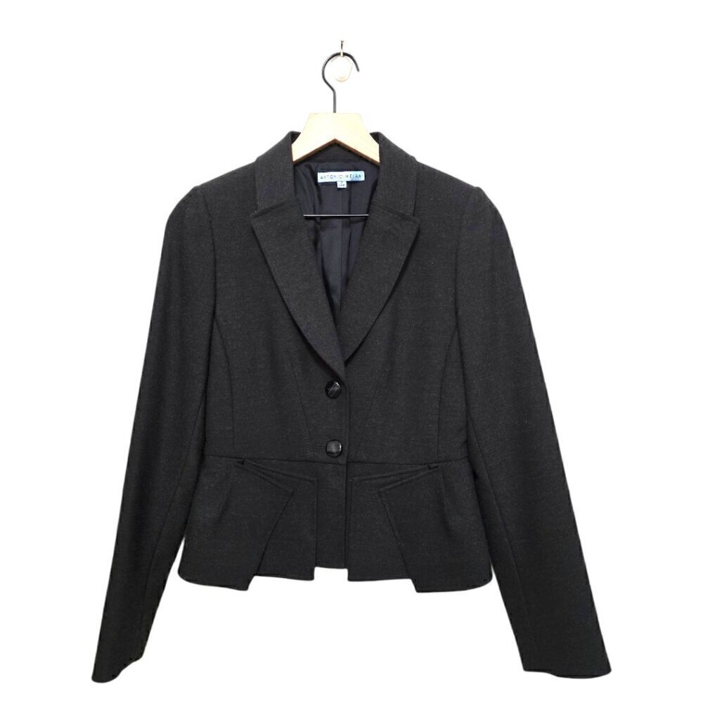 Antonio Melani Gray Single Breasted Peplum Pleated Crop Blazer Sz 2
